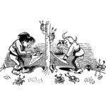 Vector clip art of two boys picking bugs